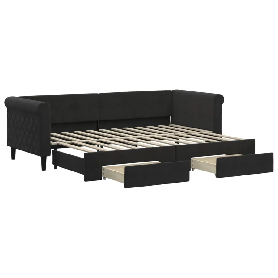 Lit de jour avec gigogne et tiroirs sans matelas noir 80x200 cm - 2