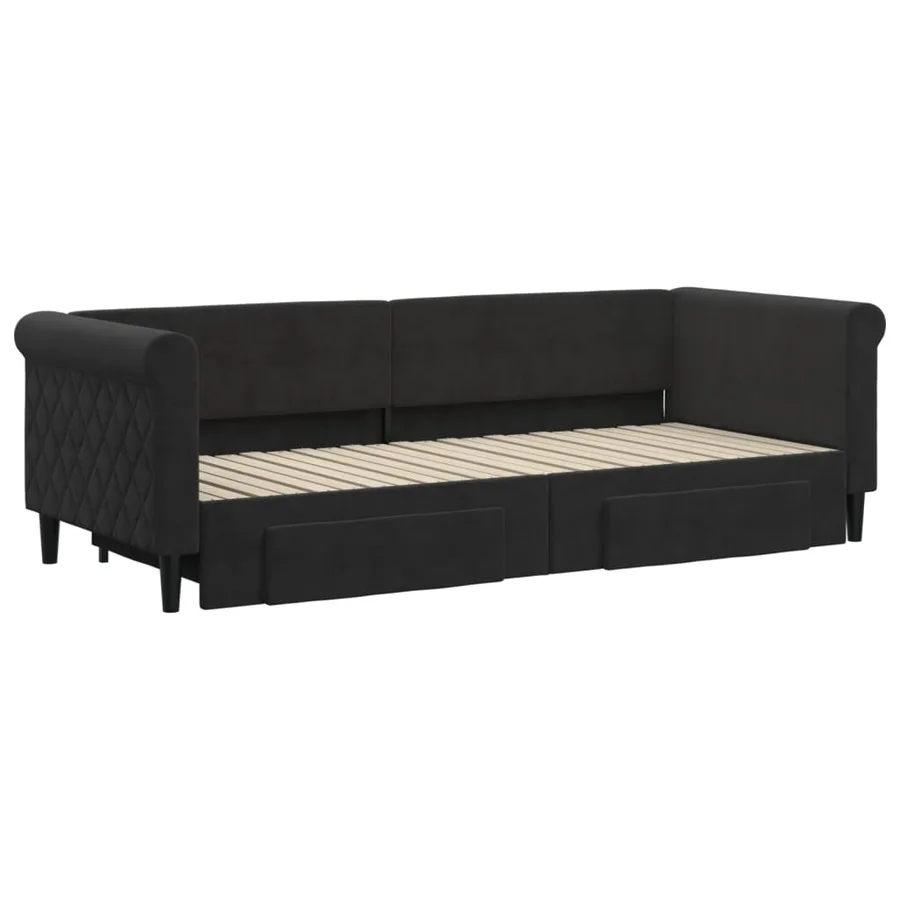 Lit de jour avec gigogne et tiroirs sans matelas noir 80x200 cm - 3