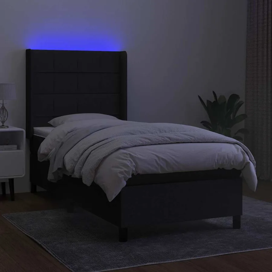 Sommier à lattes de lit matelas LED Noir 90x190 cm Tissu - 3