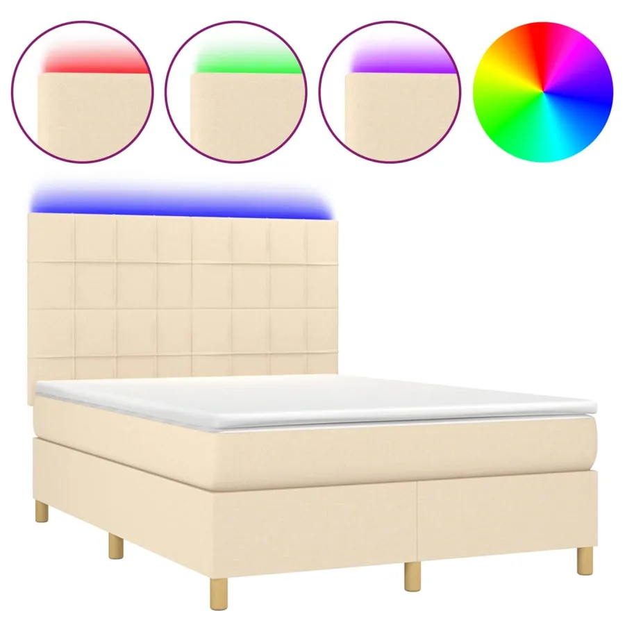 Sommier à lattes de lit et matelas et LED Crème 140x200cm Tissu - 2