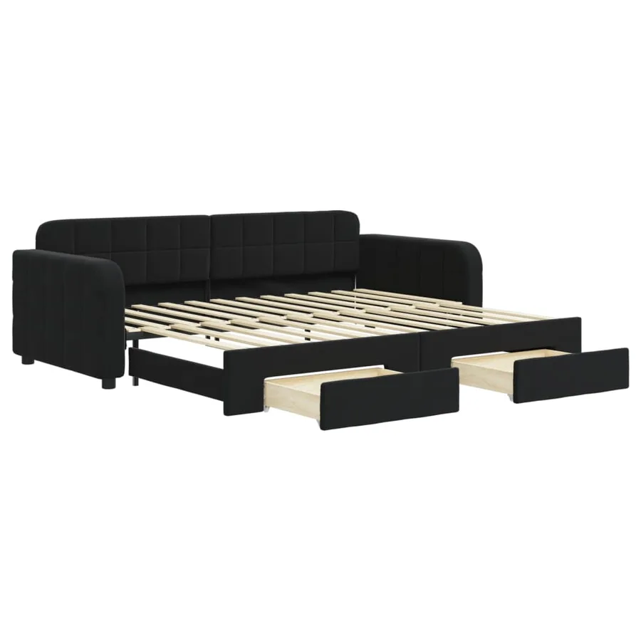 Lit de jour avec gigogne et tiroirs sans matelas noir 90x200 cm - 2