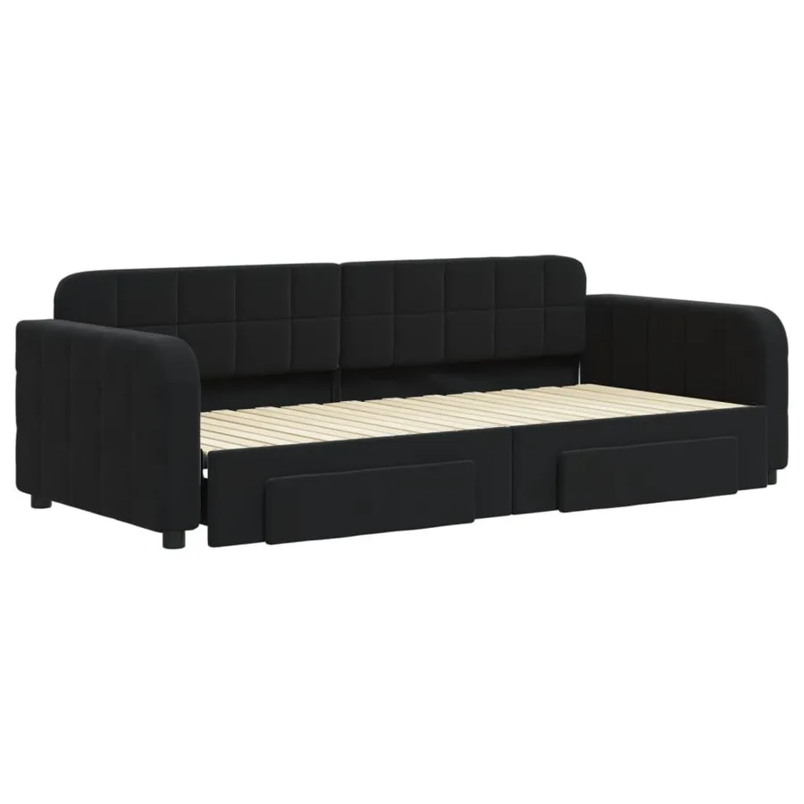 Lit de jour avec gigogne et tiroirs sans matelas noir 90x200 cm - 3