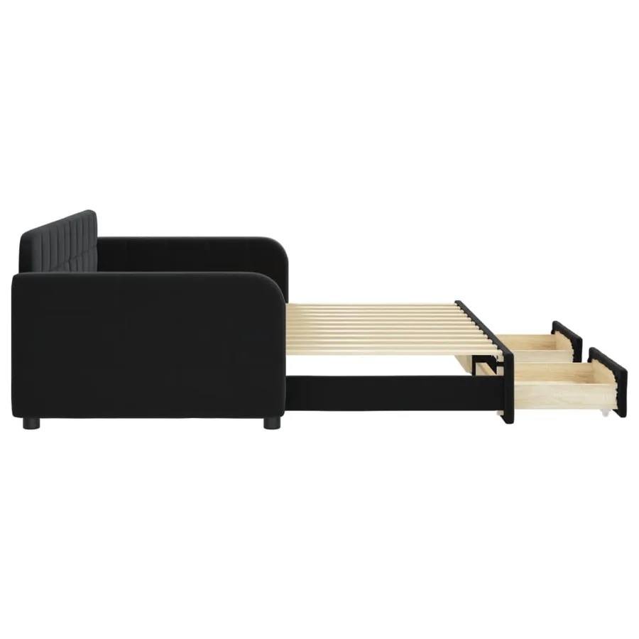 Lit de jour avec gigogne et tiroirs sans matelas noir 90x200 cm - 4