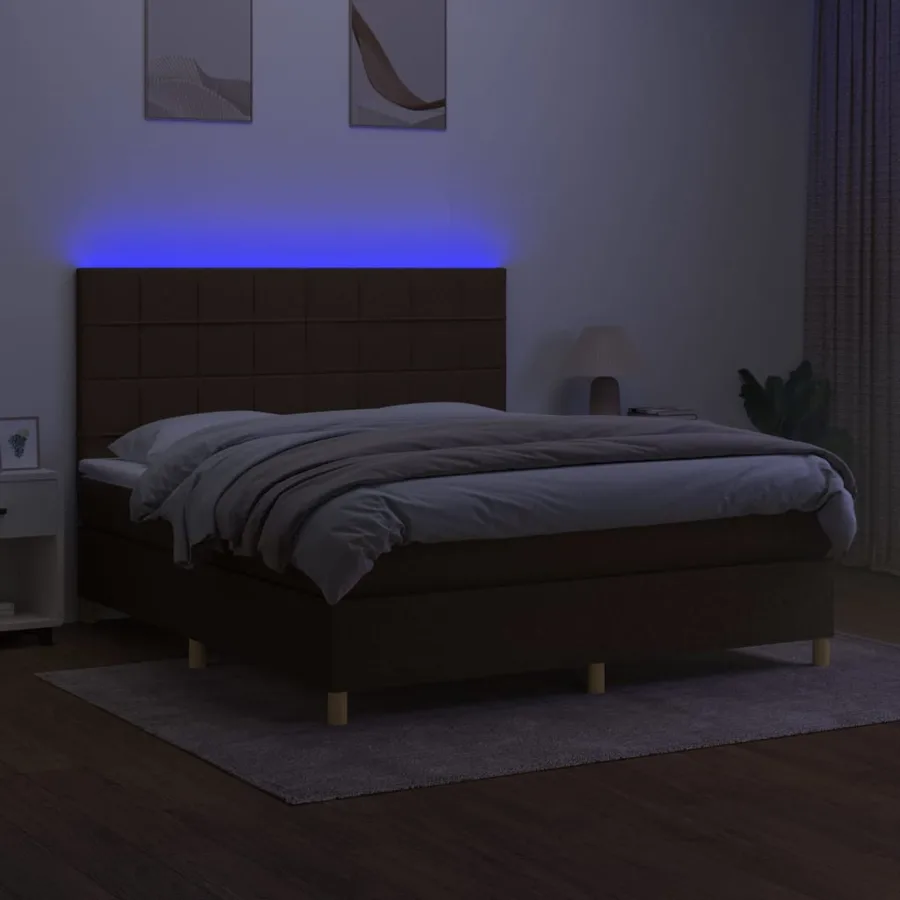 Sommier à lattes de lit matelas et LED Marron foncé 180x200cm - 4