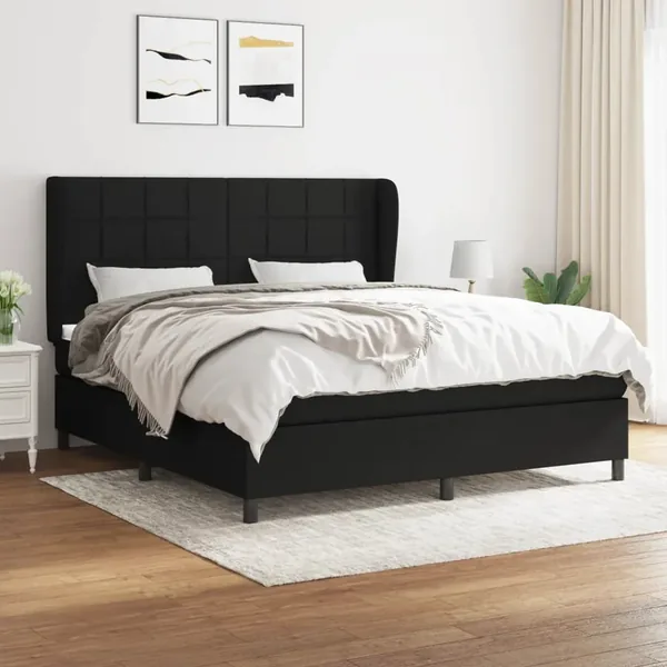 Sommier à lattes de lit avec matelas Noir 160x200 cm Tissu