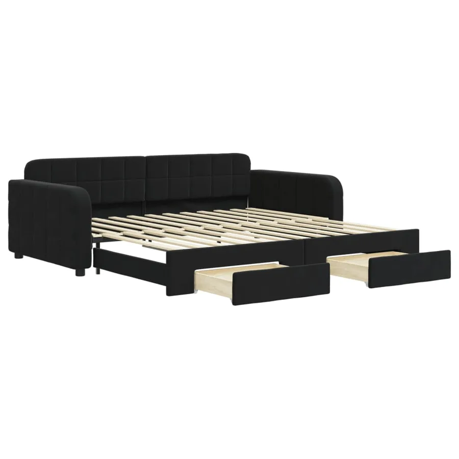 Lit de jour avec gigogne et tiroirs sans matelas noir 100x200cm - 2