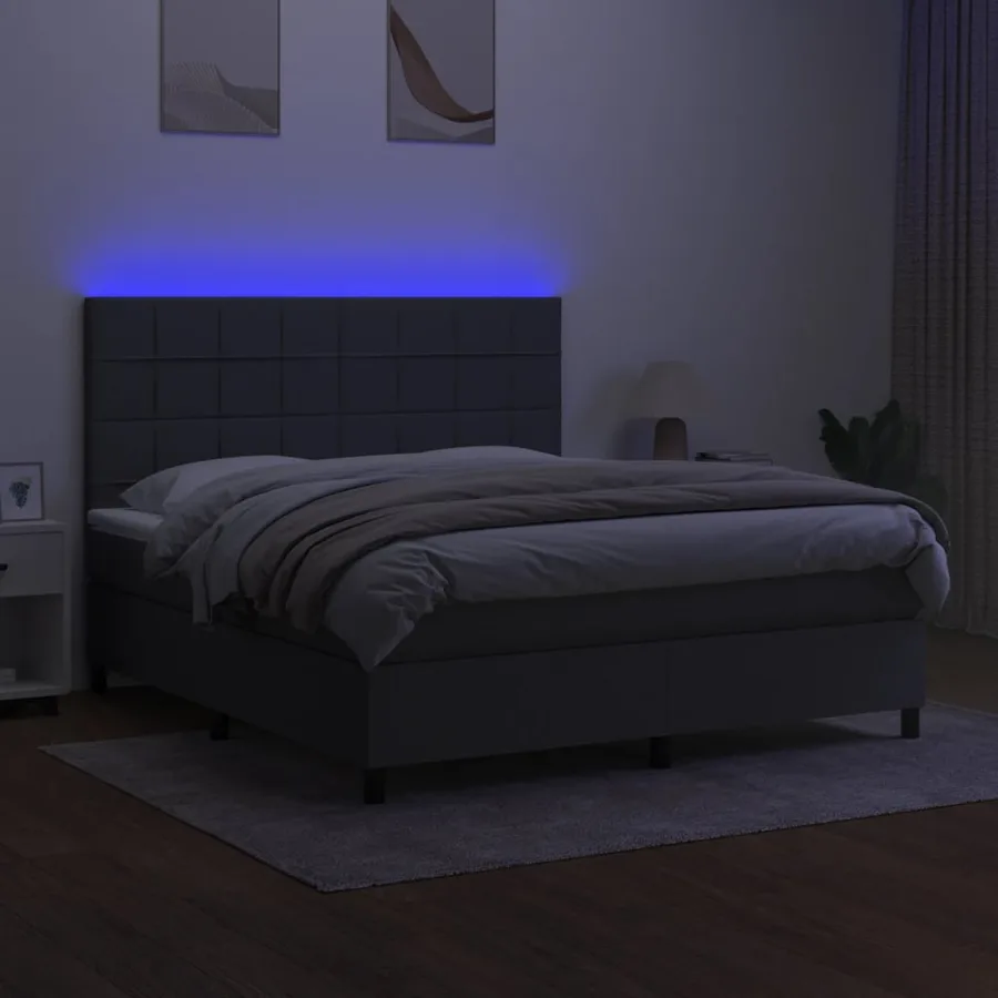 Sommier à lattes de lit et matelas et LED Gris foncé 160x200 cm - 4
