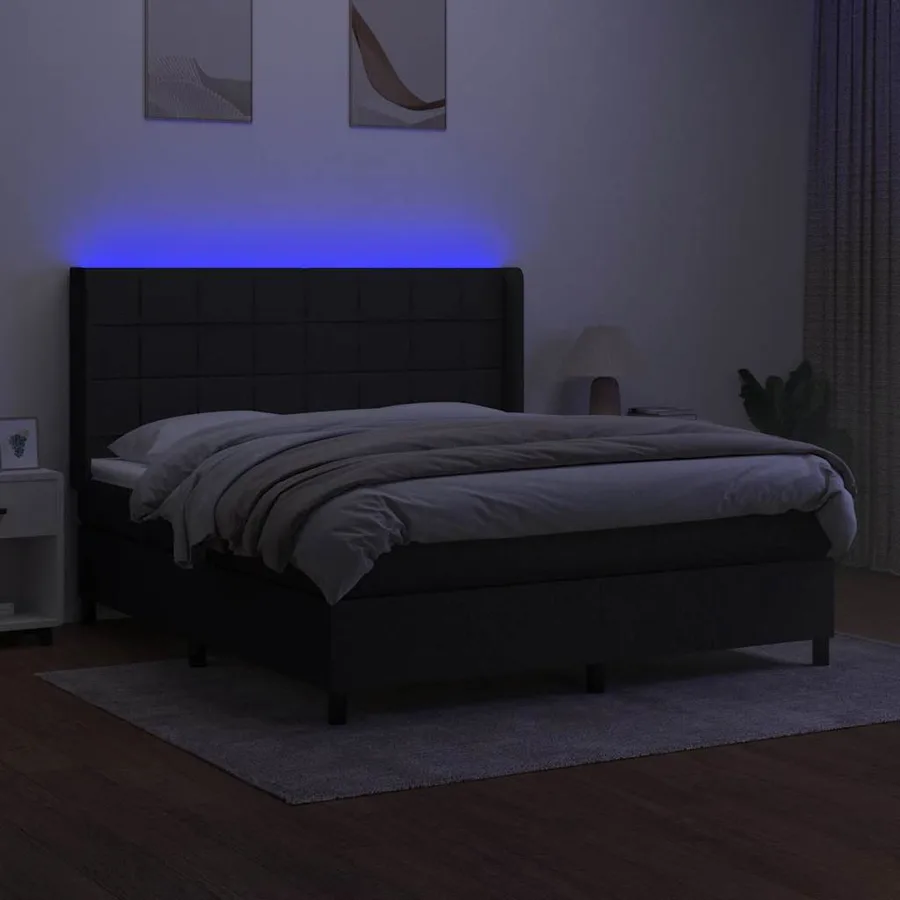 Sommier à lattes de lit matelas et LED Noir 180x200 cm Tissu - 3