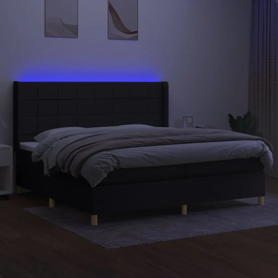 Sommier à lattes de lit et matelas et LED Noir 200x200 cm Tissu - 3