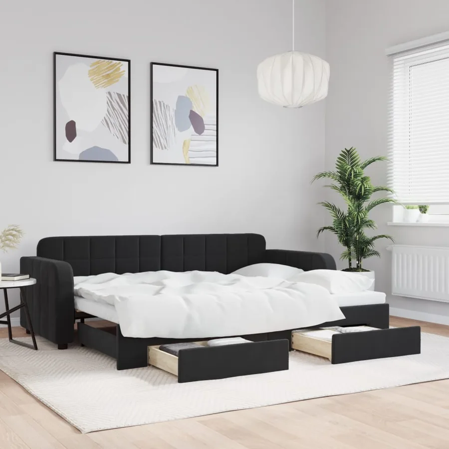 Lit de jour avec gigogne et tiroirs sans matelas noir 80x200 cm