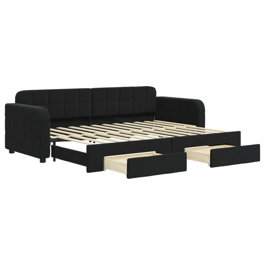 Lit de jour avec gigogne et tiroirs sans matelas noir 80x200 cm - 2