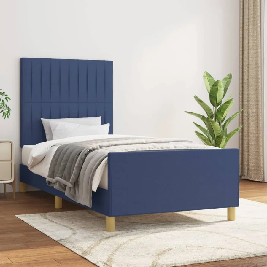 Cadre de lit sans matelas bleu 90x190 cm tissu