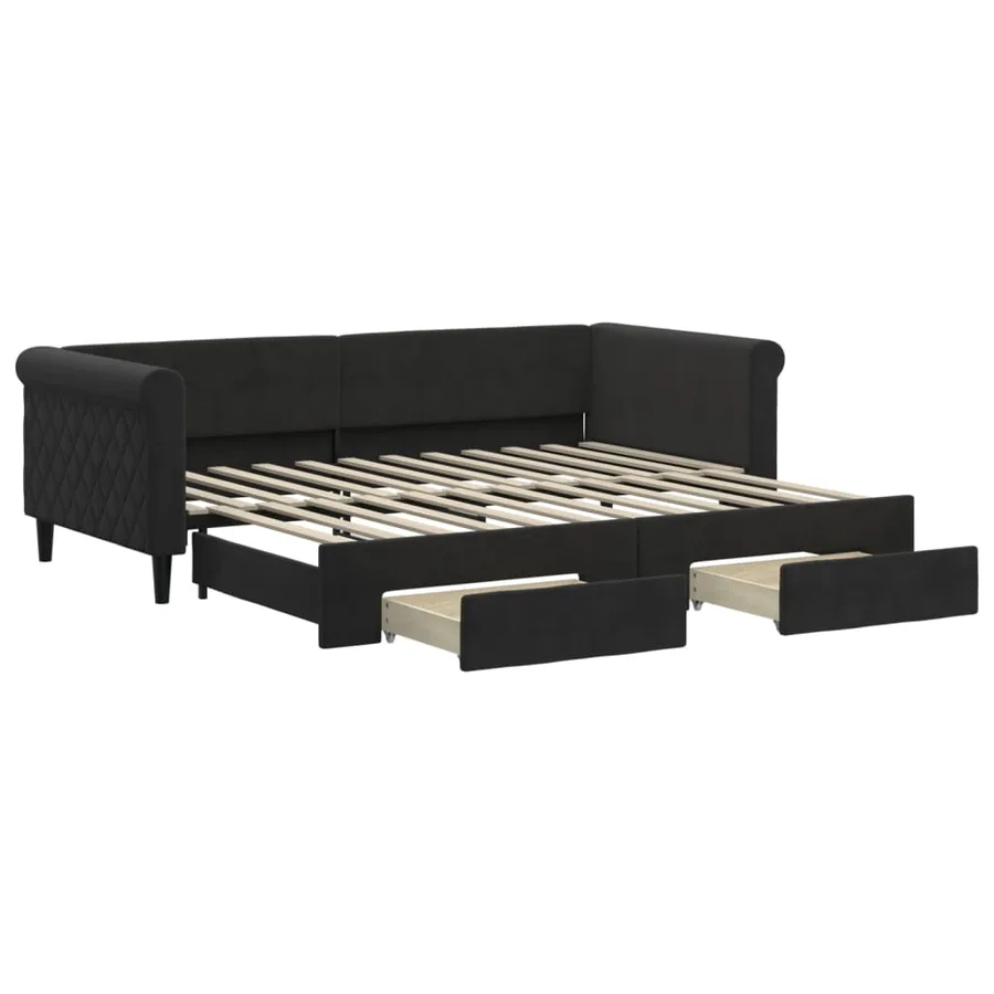 Lit de jour avec gigogne et tiroirs sans matelas noir 90x200 cm - 2