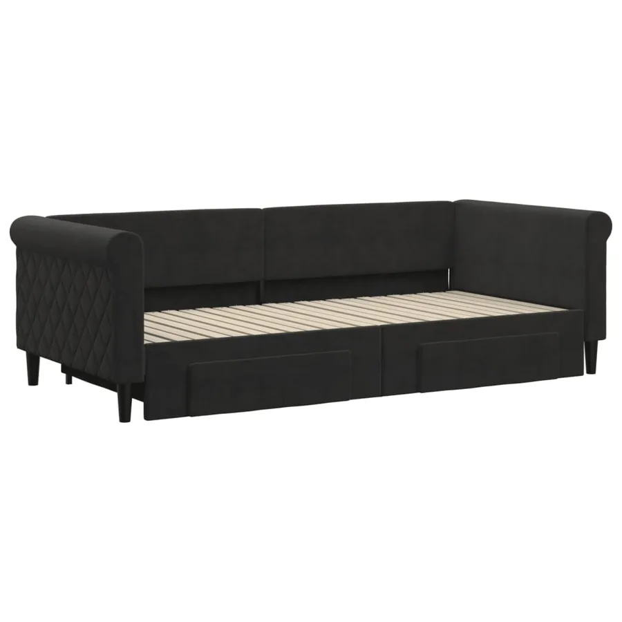 Lit de jour avec gigogne et tiroirs sans matelas noir 90x200 cm - 3