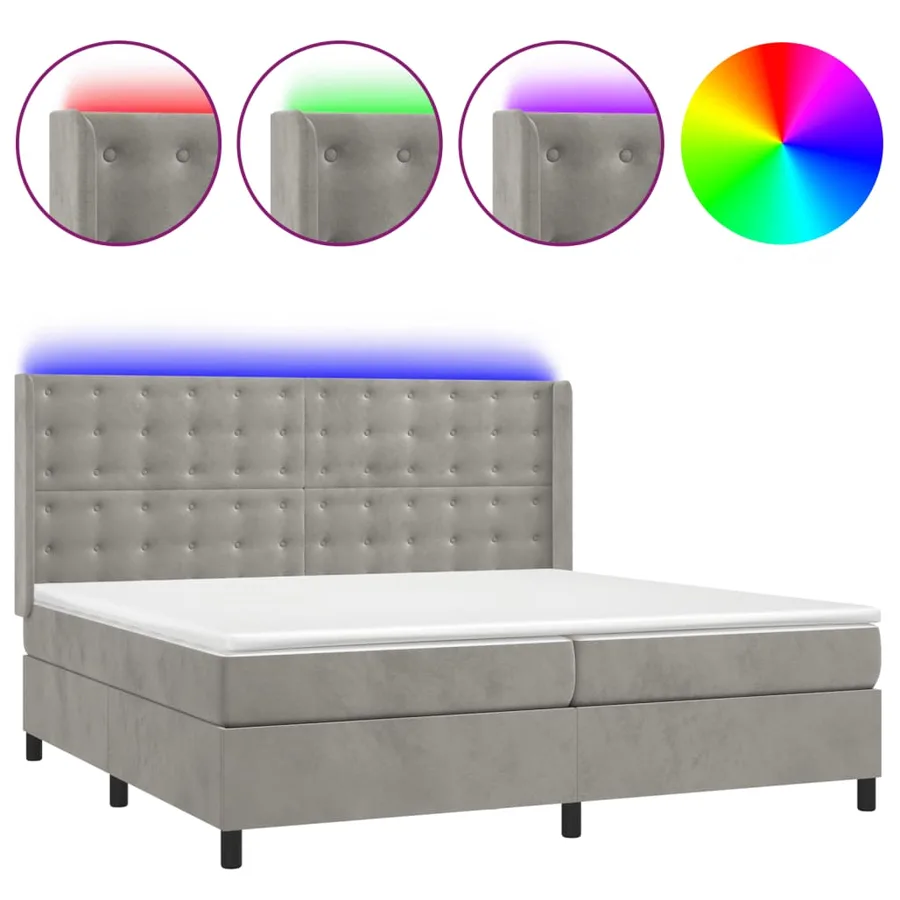 Sommier à lattes de lit matelas et LED Gris clair 200x200 cm - 2