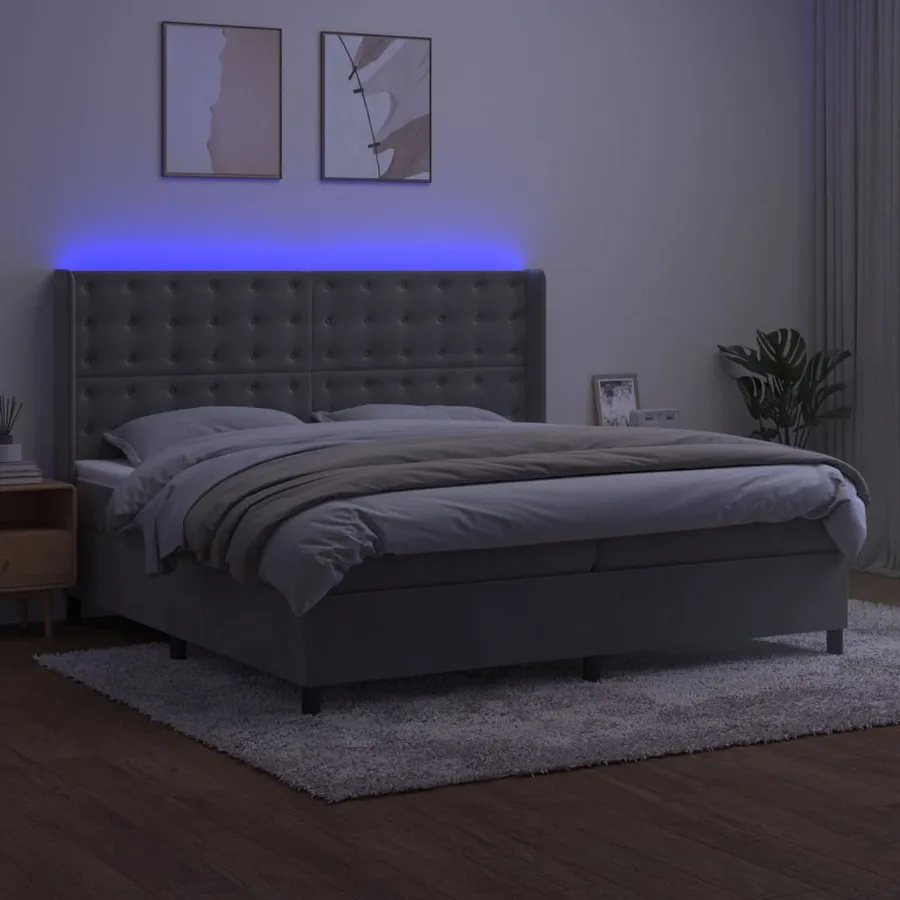 Sommier à lattes de lit matelas et LED Gris clair 200x200 cm - 3
