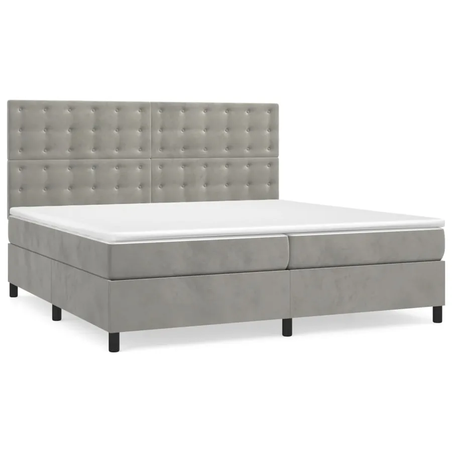 Sommier à lattes de lit et matelas Gris clair 200x200cm Velours - 2