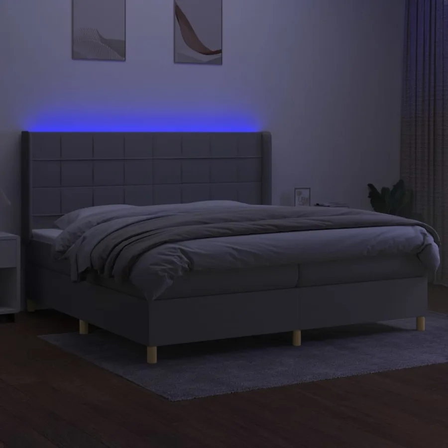 Sommier à lattes de lit matelas LED Gris clair 200x200 cm Tissu - 3