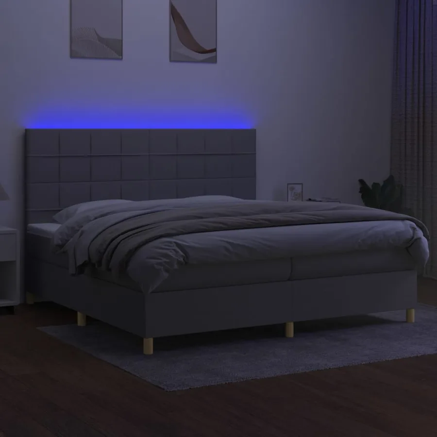 Sommier à lattes de lit matelas et LED Gris clair 200x200 cm - 4