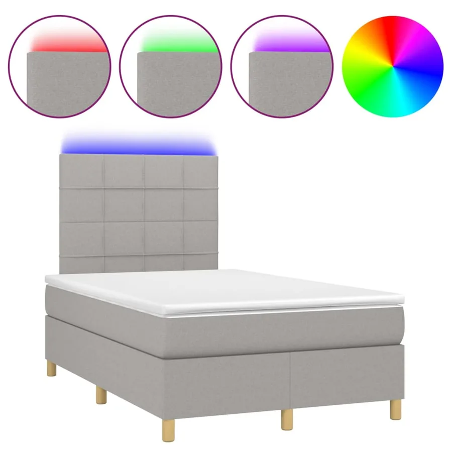 Sommier à lattes de lit matelas et LED Gris clair 120x200 cm - 2