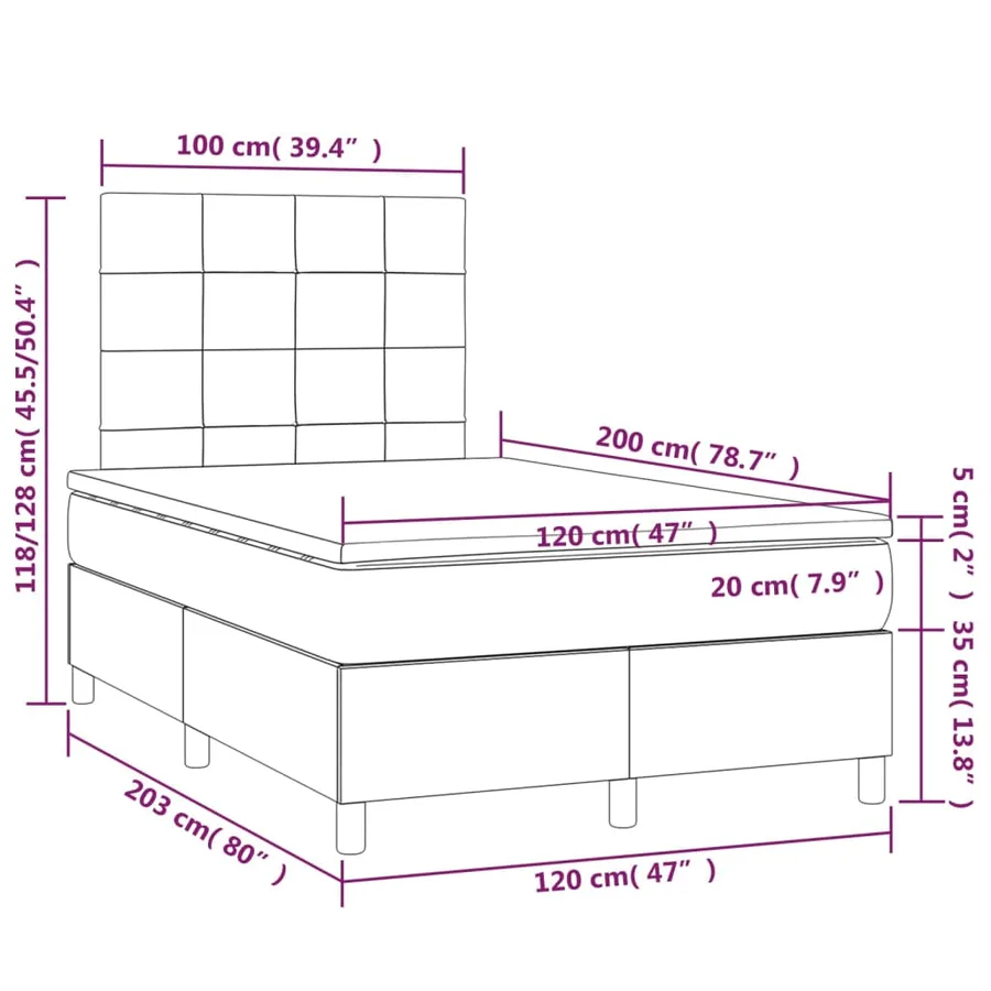 Sommier à lattes de lit matelas et LED Gris clair 120x200 cm - 8