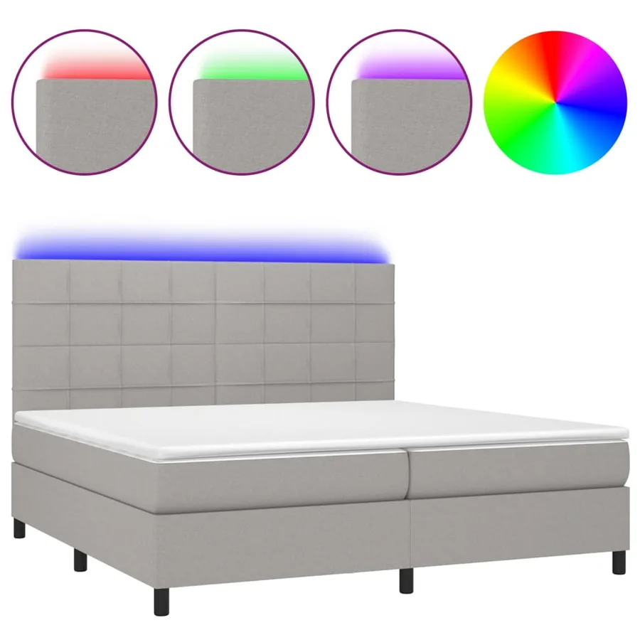 Sommier à lattes de lit et matelas et LED Gris clair 200x200 cm - 2