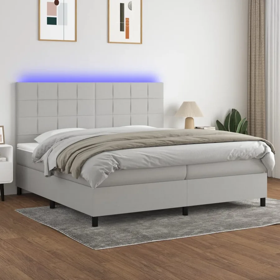 Sommier à lattes de lit et matelas et LED Gris clair 200x200 cm - 4