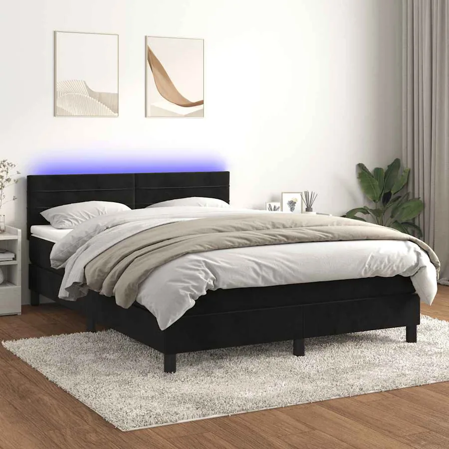 Sommier à lattes de lit avec matelas et LED Noir 140x200 cm