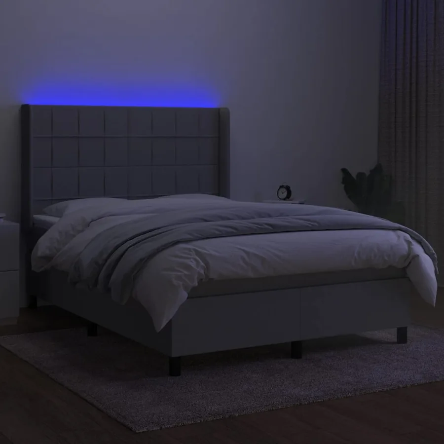 Sommier à lattes de lit matelas LED Gris clair 140x190 cm Tissu - 3