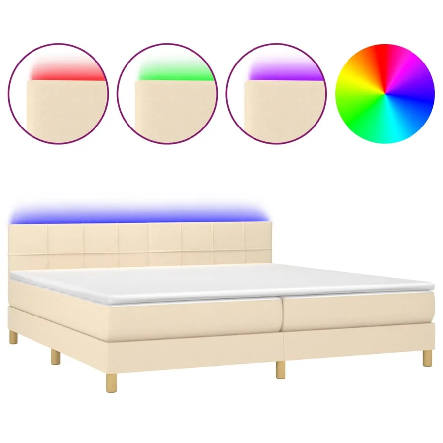 Sommier à lattes de lit et matelas et LED Crème 200x200cm Tissu - 2