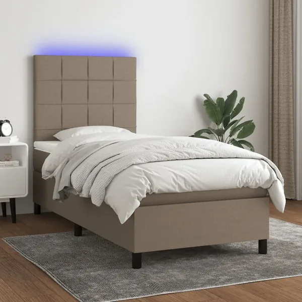 Sommier à lattes de lit et matelas et LED Taupe 80x200 cm Tissu