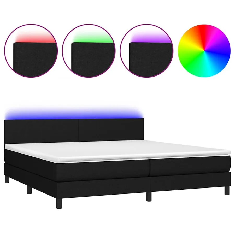 Sommier à lattes de lit et matelas et LED Noir 200x200 cm Tissu - 2