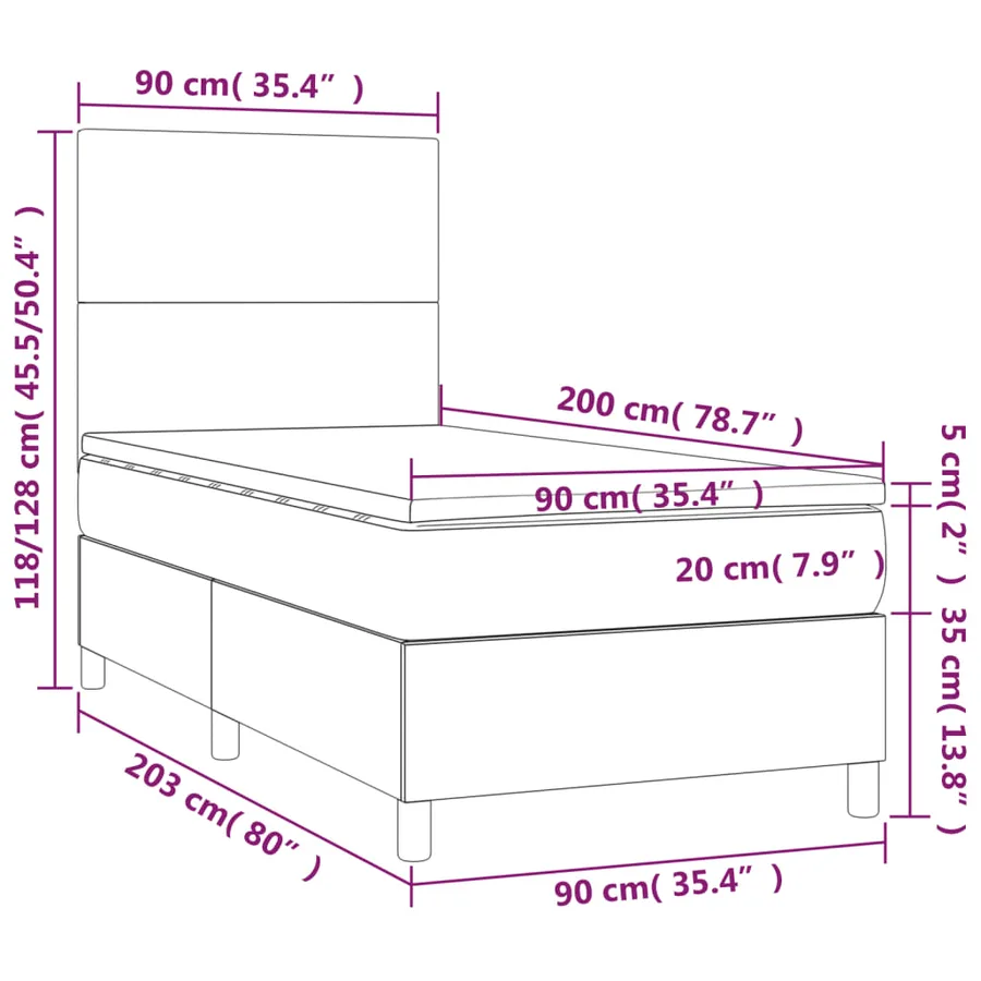 Sommier à lattes de lit avec matelas et LED Gris clair 90x200cm - 8