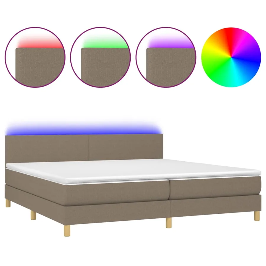 Sommier à lattes de lit et matelas et LED Taupe 200x200cm Tissu - 2