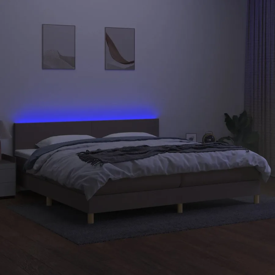 Sommier à lattes de lit et matelas et LED Taupe 200x200cm Tissu - 4