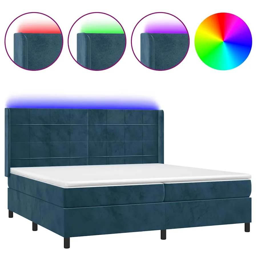 Sommier à lattes de lit matelas et LED Bleu foncé 200x200 cm - 2