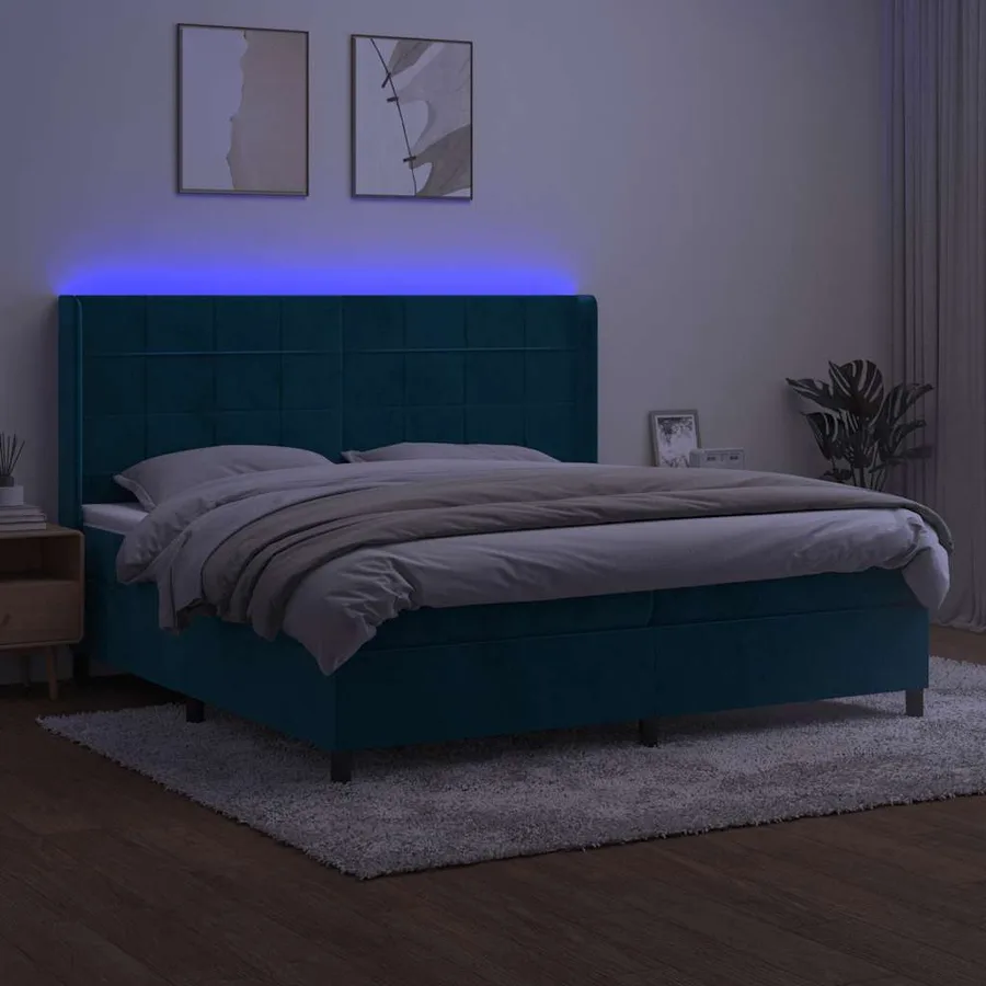 Sommier à lattes de lit matelas et LED Bleu foncé 200x200 cm - 4