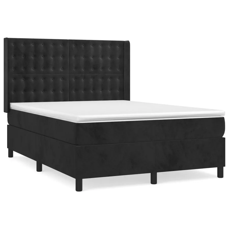 Sommier à lattes de lit avec matelas Noir 140x190 cm Velours - 2
