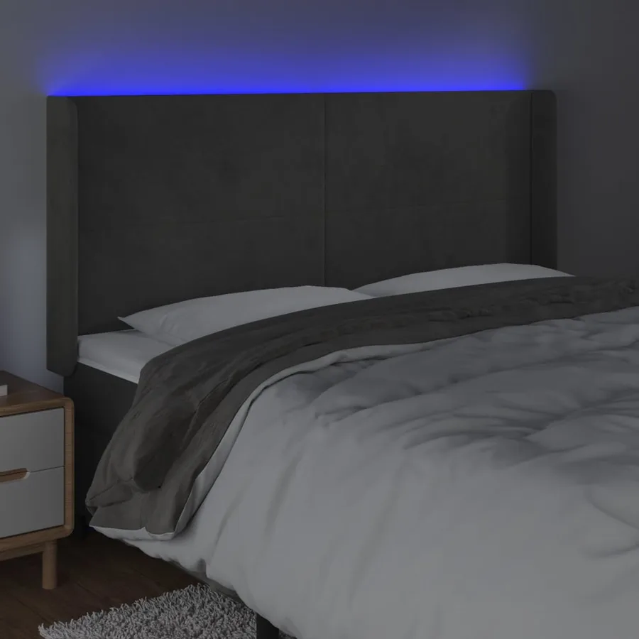 Tête de lit à LED Gris foncé 203x16x118/128 cm Velours - 4