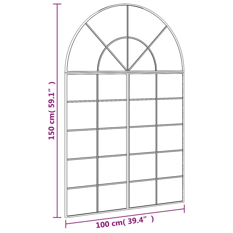 Miroir mural noir 100x150 cm arche fer - 7