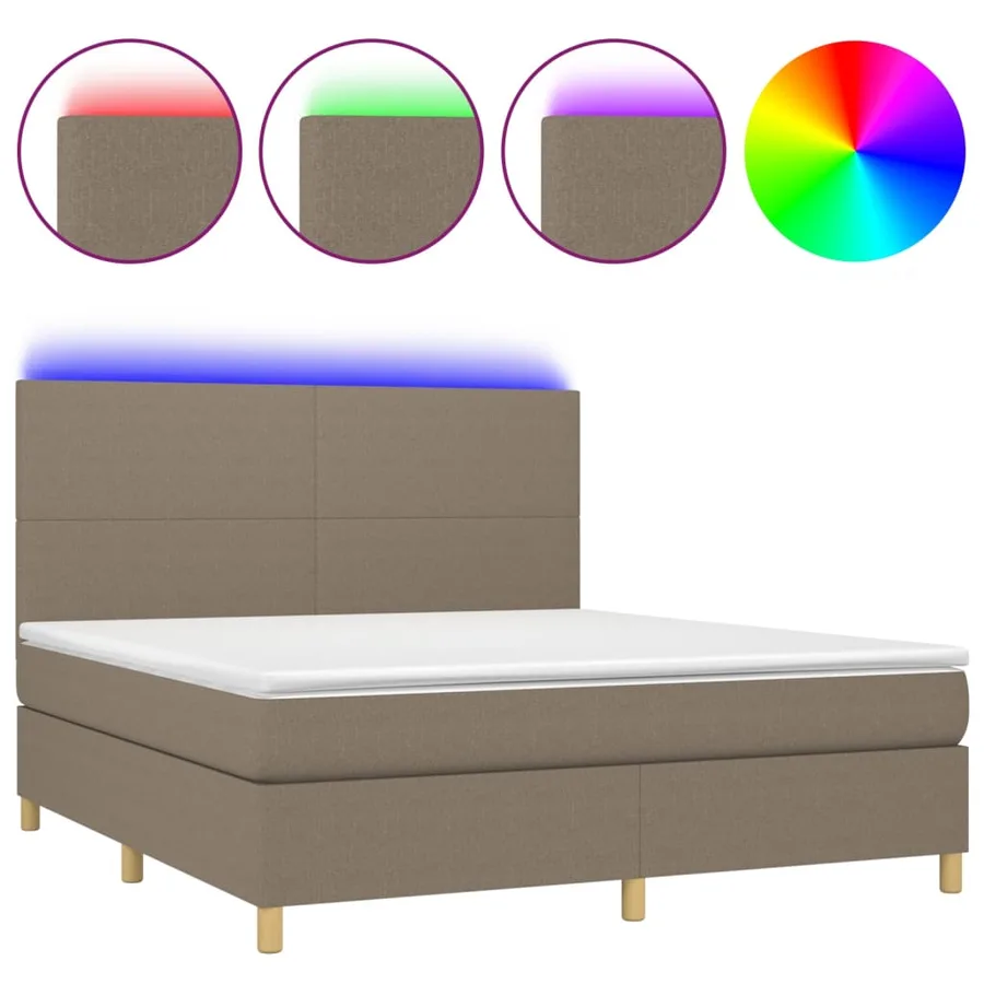 Sommier à lattes de lit et matelas et LED Taupe 180x200cm Tissu - 2
