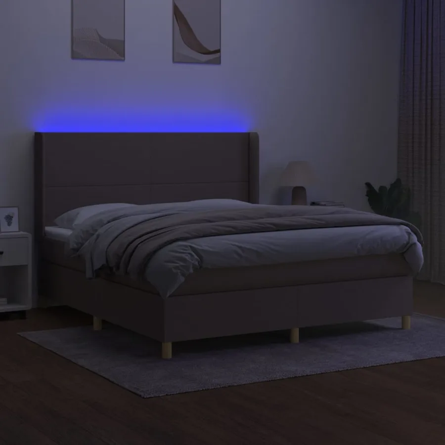 Sommier à lattes de lit matelas et LED Taupe 180x200 cm Tissu - 3