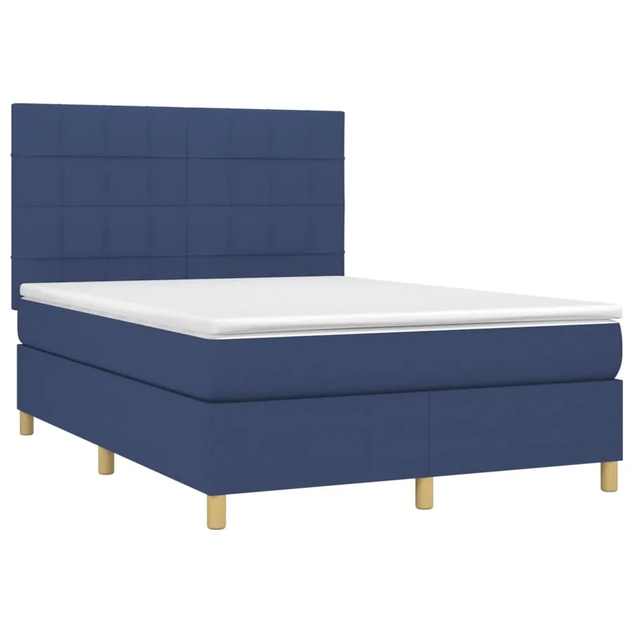 Sommier à lattes de lit avec matelas Bleu 140x190 cm Tissu - 3