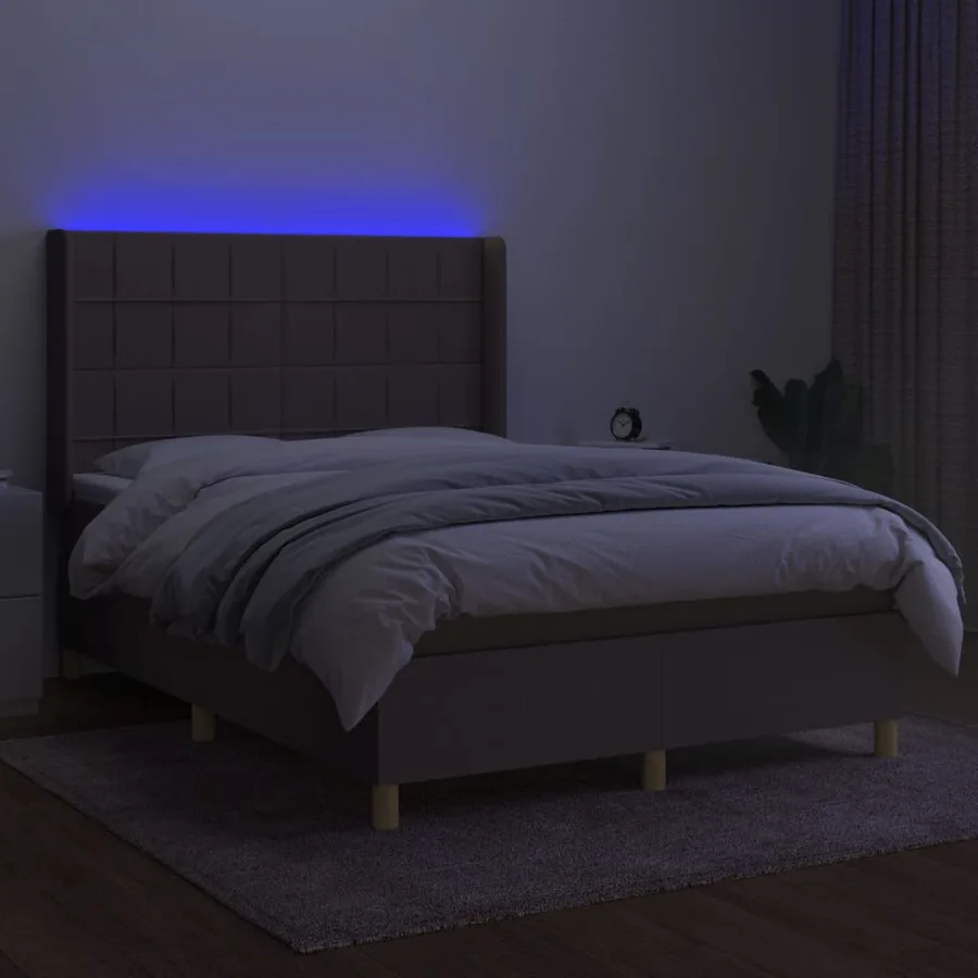 Sommier à lattes de lit matelas et LED Taupe 140x190 cm Tissu - 3