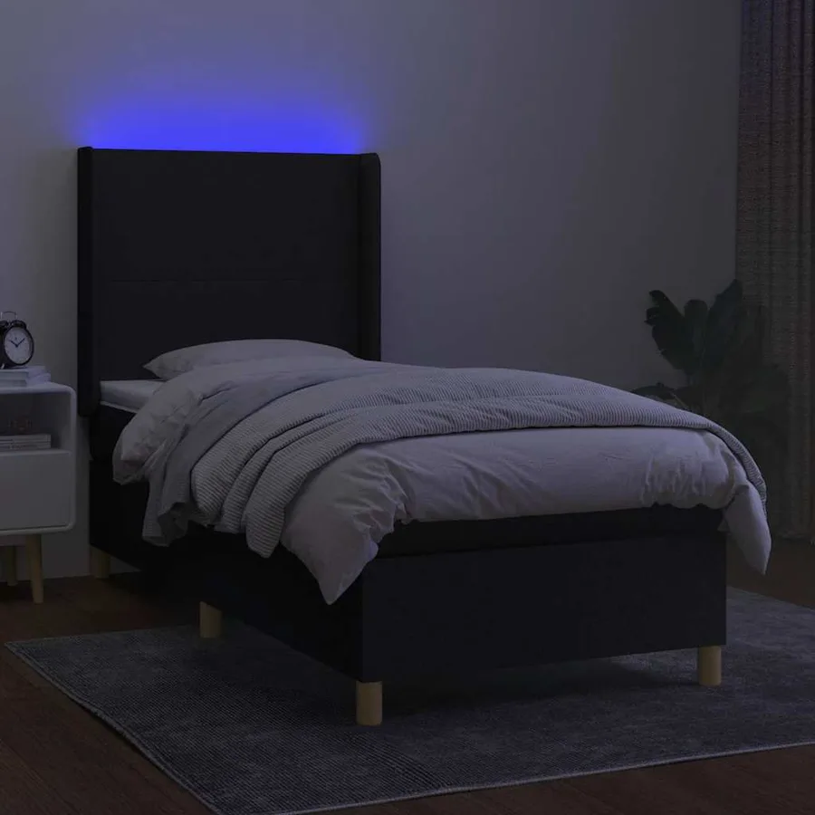 Sommier à lattes de lit matelas et LED Noir 90x200 cm Tissu - 3