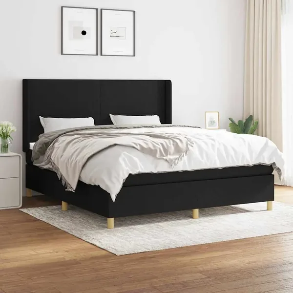 Sommier à lattes de lit avec matelas Noir 180x200 cm Tissu