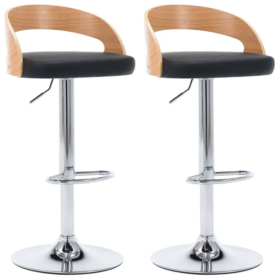 Tabourets de bar lot de 2 noir similicuir et bois courbé - 2