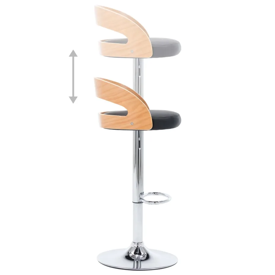 Tabourets de bar lot de 2 noir similicuir et bois courbé - 6
