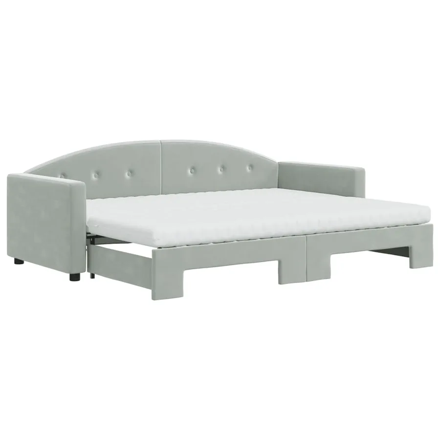Lit de jour avec gigogne et matelas gris clair 80x200cm velours - 2