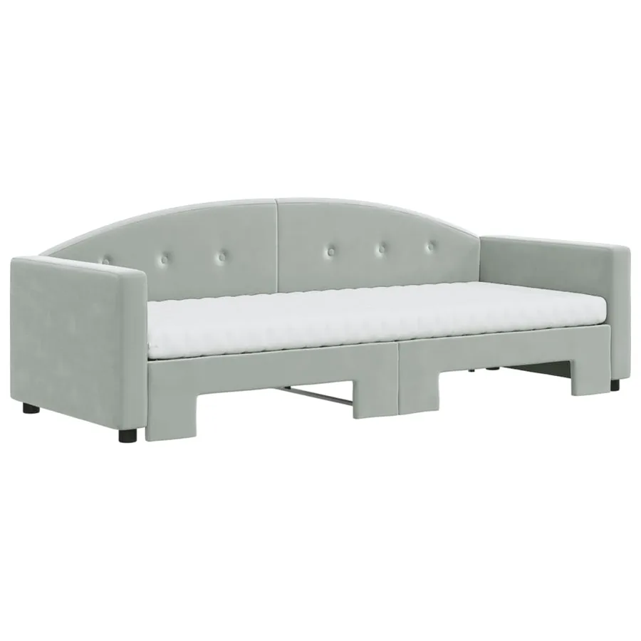 Lit de jour avec gigogne et matelas gris clair 80x200cm velours - 3